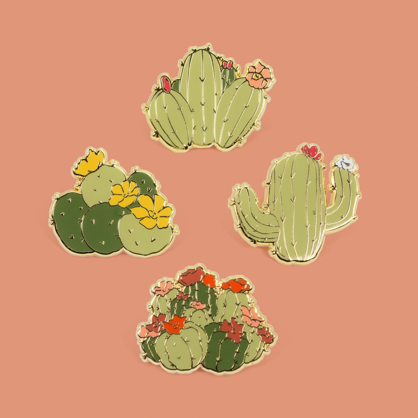 Las Amigas, ALL FOUR Enamel Pins, Cacti Friend Series
