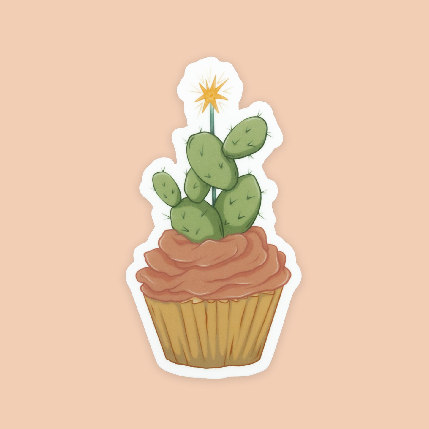 Prickly Pear Cupcake w/ Candle Vinyl Die-cut Sticker