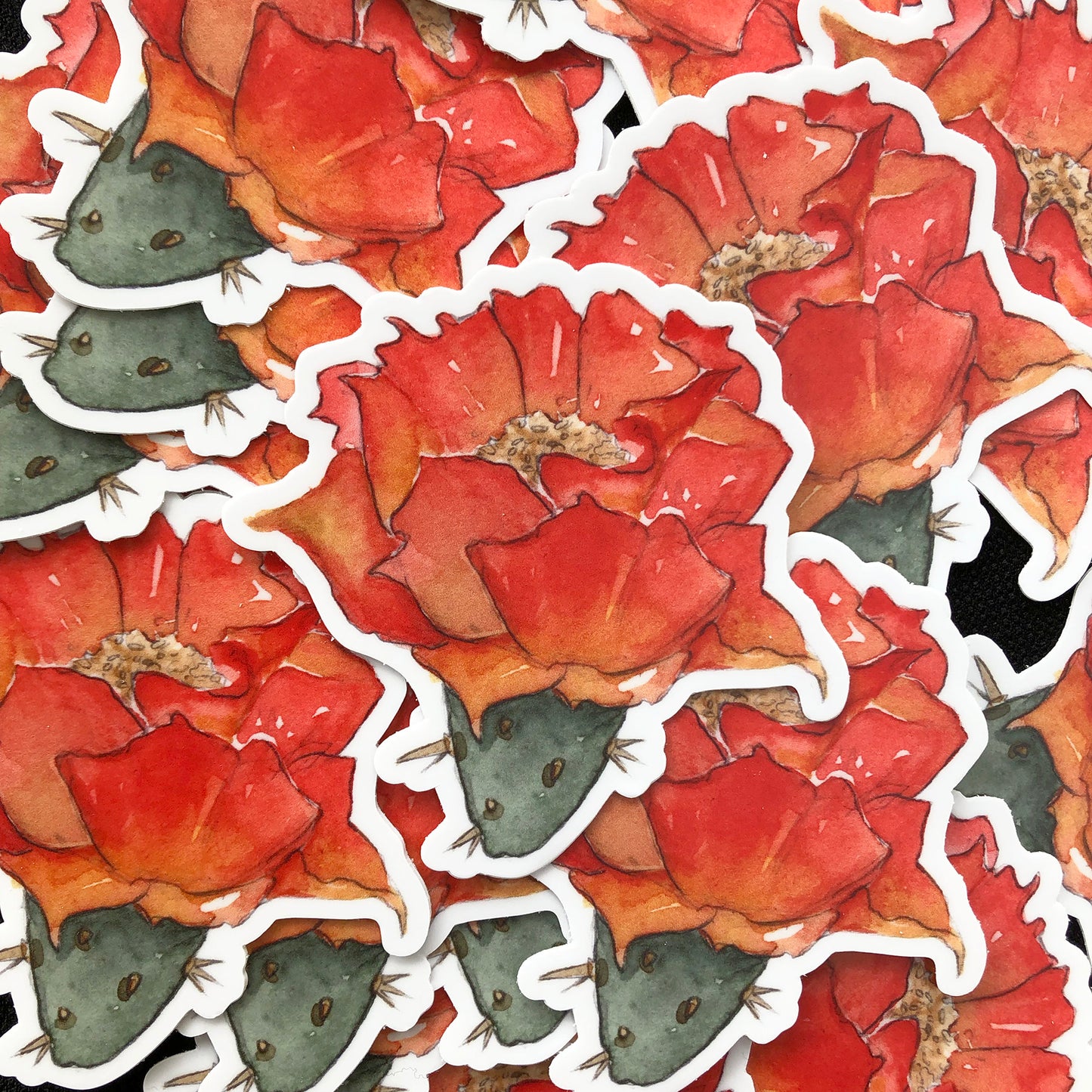 Prickly Pear Cactus Flower Vinyl Sticker - Orange