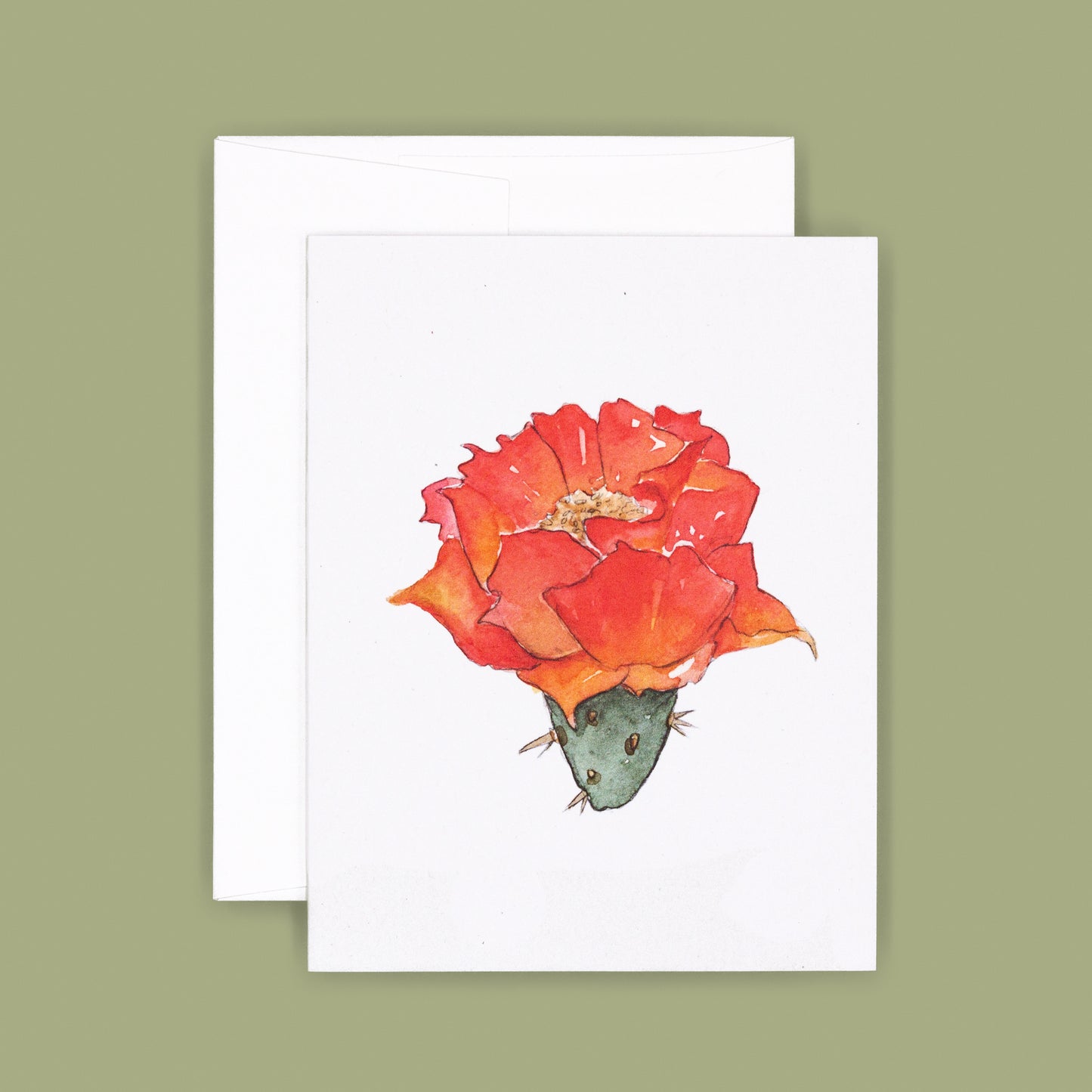 Orange | Prickly Pear Cactus Floral Greeting Card