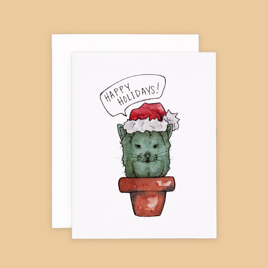 Holiday Greeting Card Set of 8 | Holiday Kitty Catus