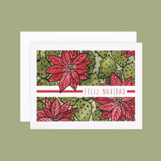 Holiday Greeting Card Set of 8 | Poinsettia Feliz Navidad