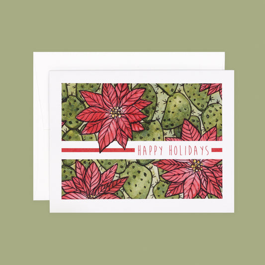 Holiday Greeting Card Set of 8 | Poinsettia Happy Holiday